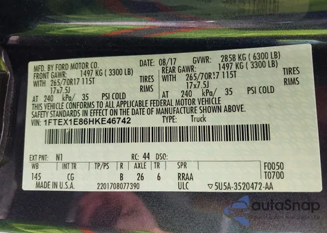 2017 Ford F-150 Xl z USA, uszkodzony, nr VIN 1FTEX1E86HKE46742